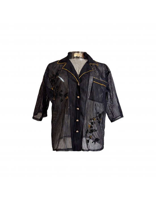 Sheer Striped Embroidered Shirt