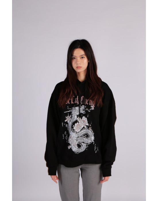  Dragon Embroidered Oversized Hoodie