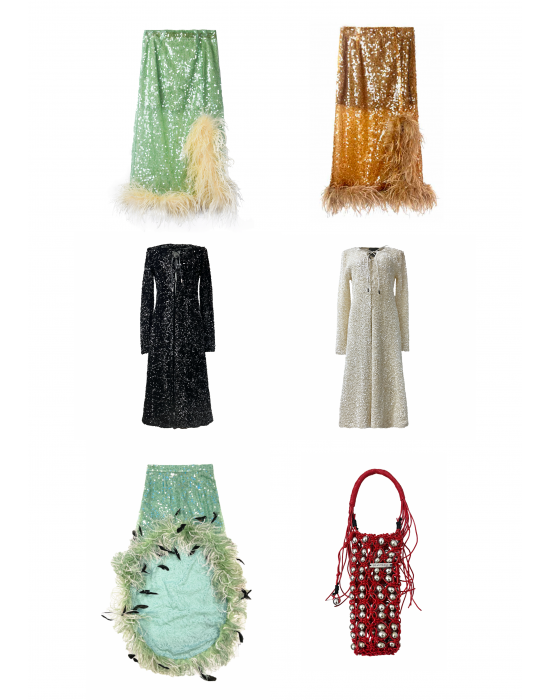 OSTRICH FEATHER SEQUIN SKIRT